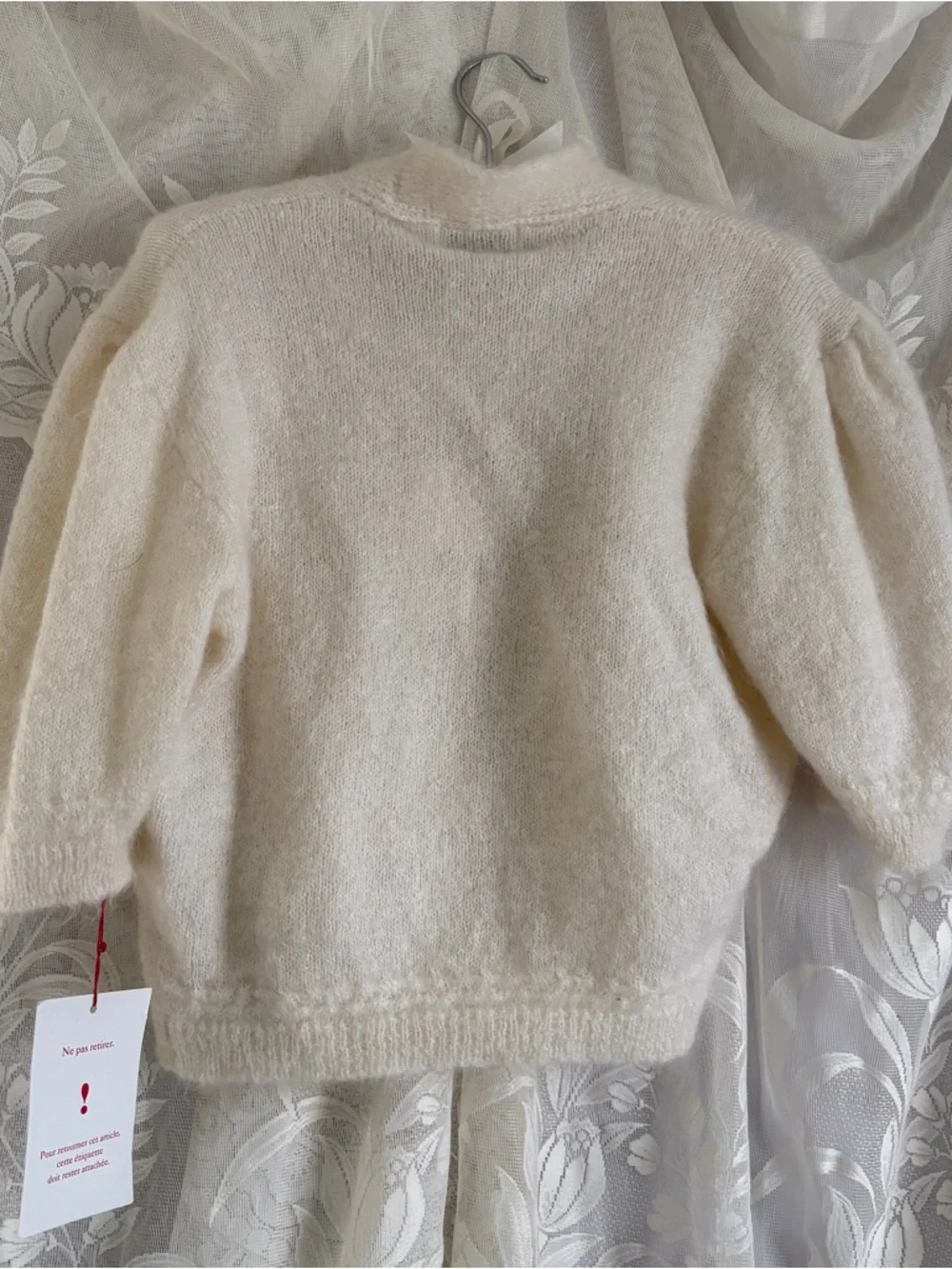 Romantic coquette minimalist timeless chic French girly mohair blend cardigan - Picture 7 of 8